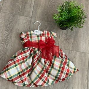 Red green and gold baby holiday dress